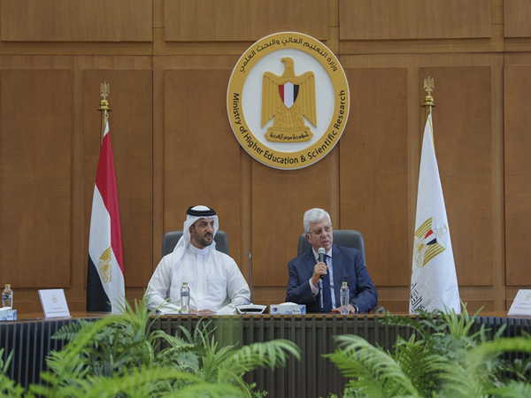 Sultan bin Ahmed, Egypt's Minister of Higher Education discuss strategic partnership (Image/WAM)