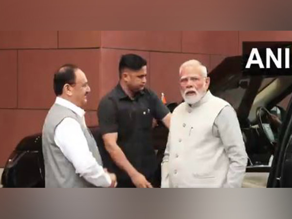 PM Modi with BJP president JP Nadda at party headquarters (Photo/ANI)