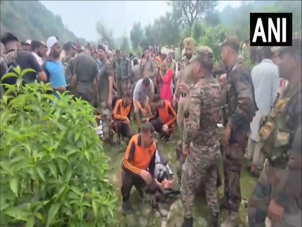 Indian army with J&K Police conducts rescue operations in flash flood-hit villages of Kathua (Photo/ANI)