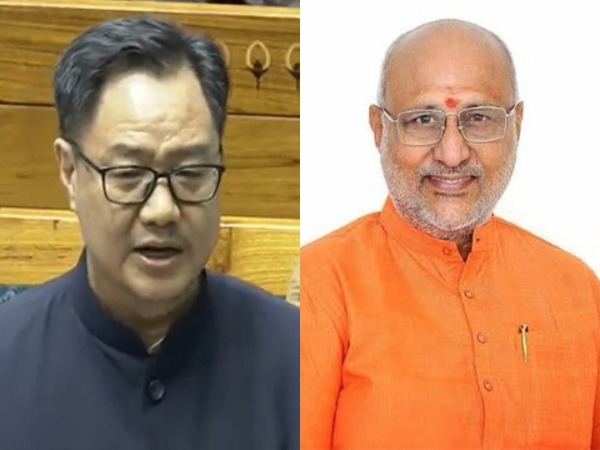 Union Minister Kiren Rijiju and NDA's VP candidate CP Radhakrishnan (Photo/ANI)