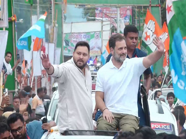 Rahul Gandhi with Tejashwi Yadav while launching 'Voter Adhikar Yatra'. (Photo/@RahulGandhi)