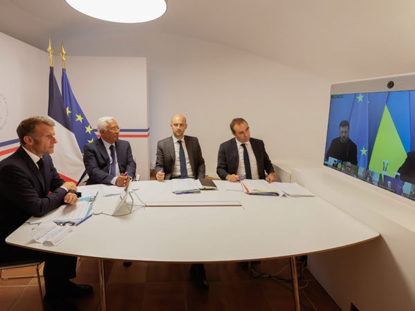 French President Emmanuel Macron in a meeting with European allies (Image: X@EmmanuelMacron)