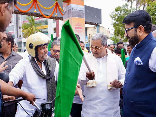 DK Shivakumar rides bike on newly inaugurated Hebbal Flyover in Bengaluru (Photo/X@DKShivakumar)