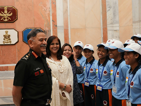 COAS Gen Upendra Dwivedi interacting with tribal students from Andaman Islands (Photo/ANI)
