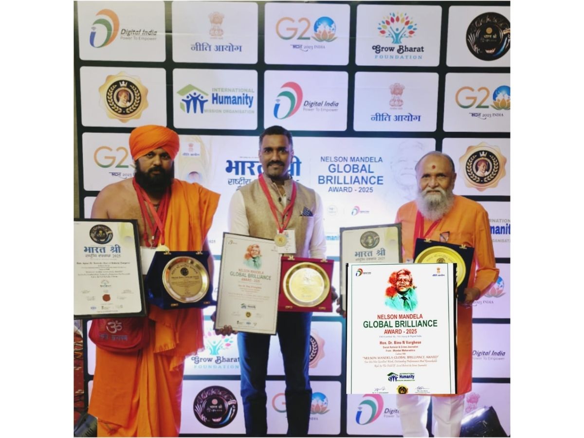 Dr. Binu Varghese renowned Social activist has been honoured with the ‘Nelson Mandela Global Brilliance Award, 2025