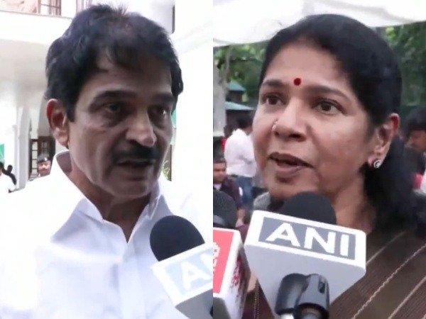 Congress MP KC Venugopal and DMK MP Kanimozhi (Photo/ANI)