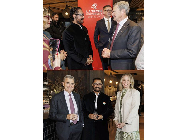 La Trobe’s Chancellor, the Hon John Brumby AO & Deputy Vice-Chancellor Dr Stacey Farraway with Bollywood Superstar Aamir Khan