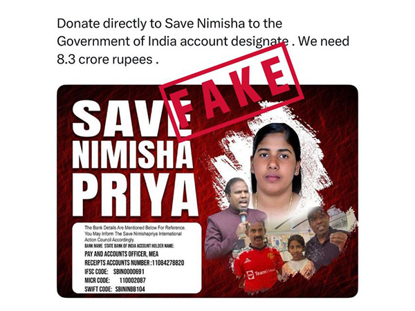 MEA flags fake social media post asking for donations in Nimisha Priya case (Image: X/@MEAFactCheck)