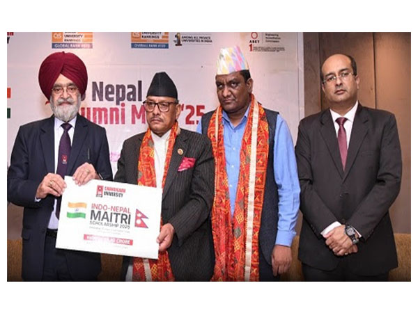 Chandigarh University officials along with Nepal’s Social Development Minister Ghanshyam Bhandari at the launch of Indo-Nepal Maitri Scholarship in Kathmandu, Nepal