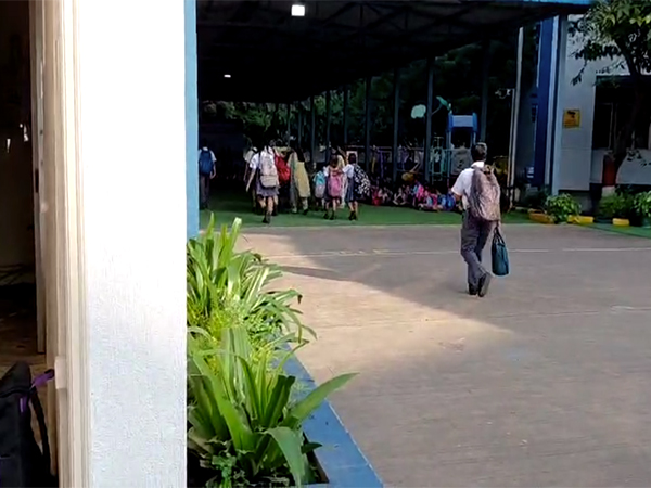 Students at BGS were seen outside the buildings as a precautionary measure (Photo/ANI)