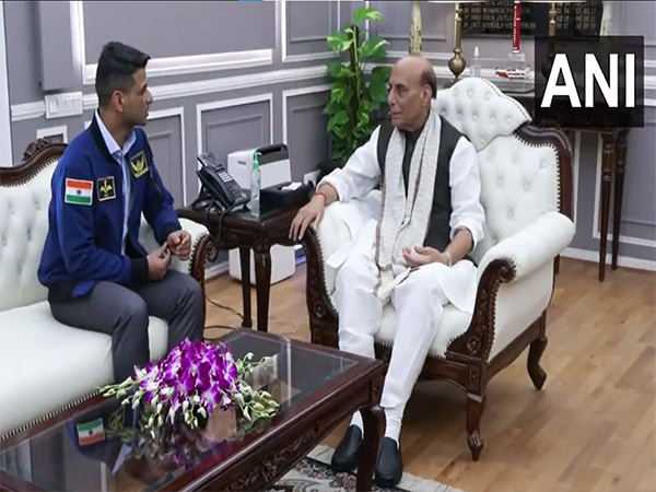 Group Captain Shubhanshu Shukla and Defence Minister Rajnath Singh(Photo/ANI)