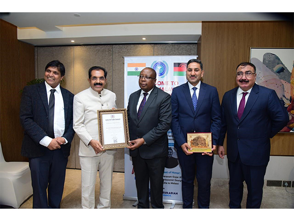 Amraram Gurjar, Leonard Mengezi, reps from India–Commonwealth & India–Africa councils, Asif (IETO), Prakash Soni (INDIA–SADC), Dr P B Boss (Chairman Osaka Group of Companies).