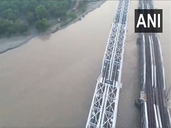 Drone images of Yamuna flowing close to danger level from Loha Pul (Photo/ANI)