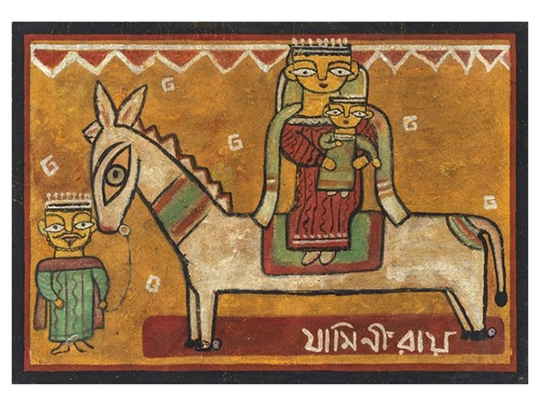 Lot 42 | Jamini Roy | Flight into Egypt | Tempera on board, n.d.