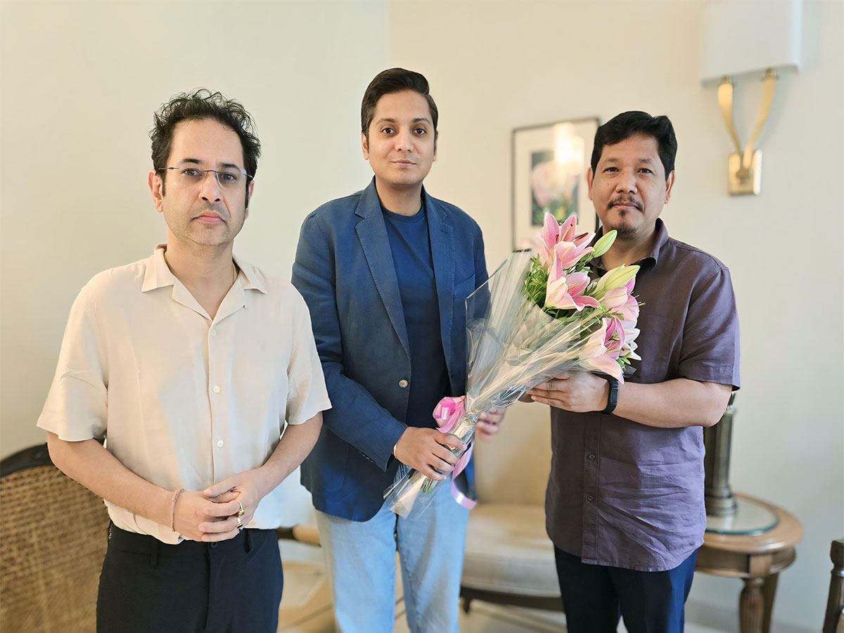 EaseMyTrip Cofounder Rikant Pittie meets Meghalaya Chief Minister Conrad Sangma and Tripura leader and royal scion Pradyot Bikram Manikya Deb Barma (Image: LinkedIn/Rikant Pittie)