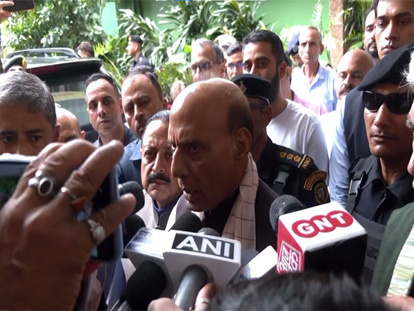 Defence Minister Rajnath Singh while speaking to reporters (Photo: ANI)