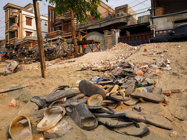 Piles of flip-flops are seen following a strong earthquake in Amarapura township, Myanmar (File photo/Reuters)