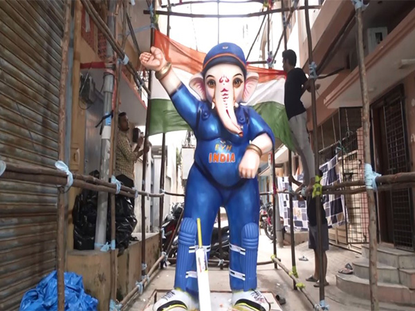 Visual of the cricket-themed Ganesh Pandal (Photo: ANI) 
