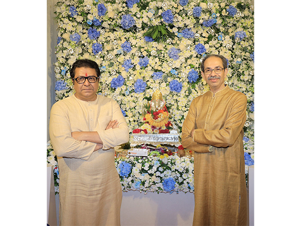 Former Maharashtra CM Uddhav Thackeray visits MNS chief Raj Thackeray's home for Ganpati Puja (Photo/ANI)