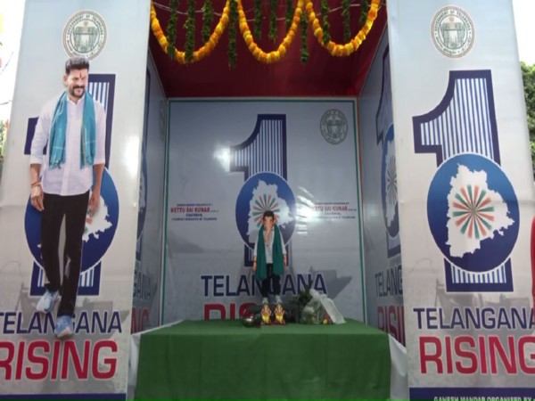 Ganesh idol styled as Telangana CM Revanth Reddy installed in Hyderabad (Photo/ANI)