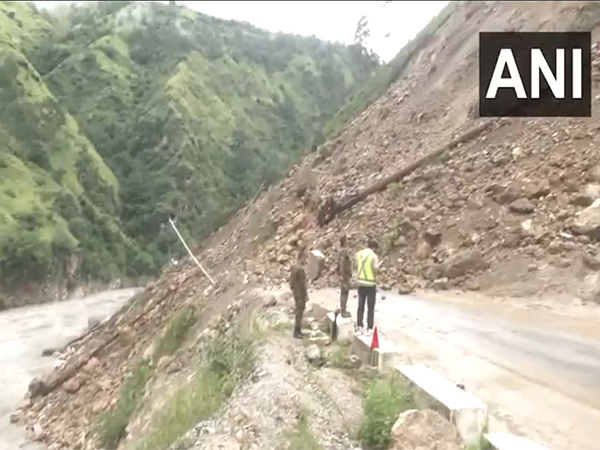 Chandigarh-Manali Highway closed due to landslide in Himachal Pradesh's Banala. (Photo/ANI)