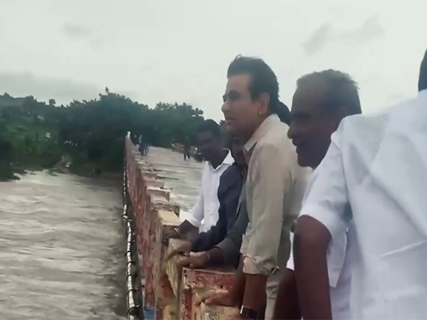 BRS Working President KTR inspecting upper Maneru flood (Photo/ANI)