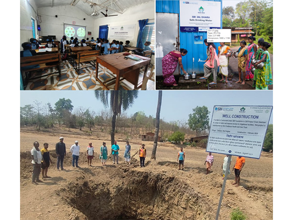 Empowering rural communities: Women drawing water from SBI Jal Dhara, sustainable wells built, and children thriving in modern classrooms, thanks to SBI Foundation's focus on lasting change