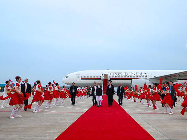 Prime Minister Narendra Modi arrives in Tianjin.