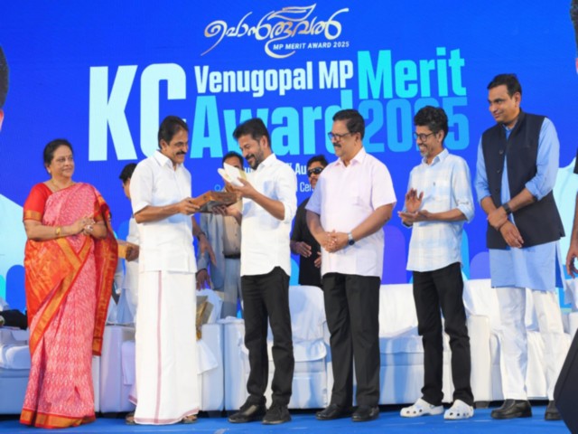 Telangana CM A Revanth Reddy at MP Merit Awards-2025 in Alappuzha. (Photo/ANI)