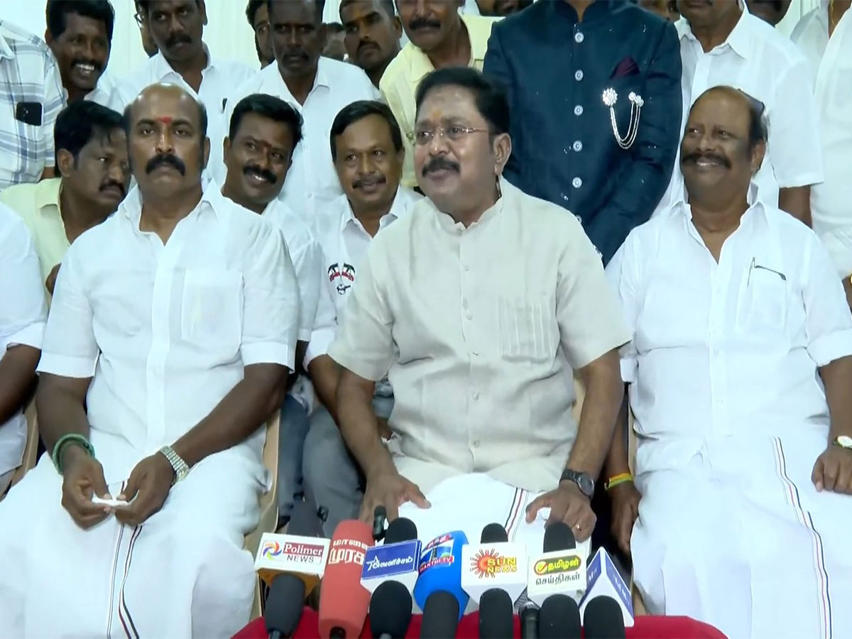 AMMK General Secretary TTV Dinakaran addressing the media. (Photo/ANI)
