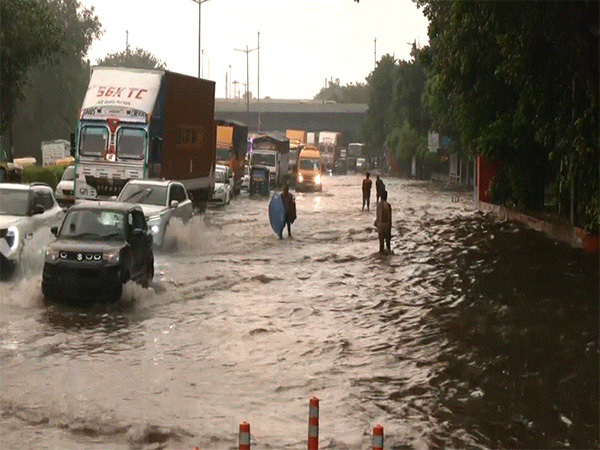 Visuals show the waterlogged roads of Delhi's Monastery Market area (Photo/ANI)