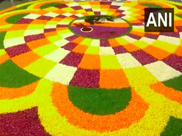 Onam Pookalam, a traditional and elaborate floral rangoli created during the Onam festival (Photo/ANI)