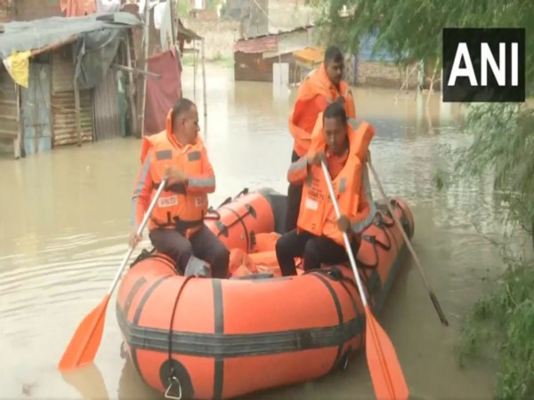 NDRF deployed after Delhi' Kalindi Kunj submerges as Yamuna river swelled above danger mark. (Photo/ANI)