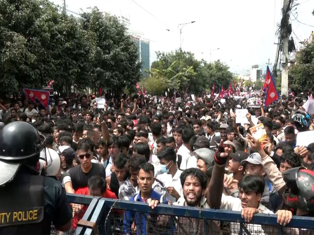 Protesters in Nepal outside Nepal's Parliament building in Kathmandhu (Photo/ANI)