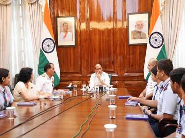 Rajnath Singh interacts with students of Navy Children School on Diamond Jubilee celebrations (Photo Source- PIB) 