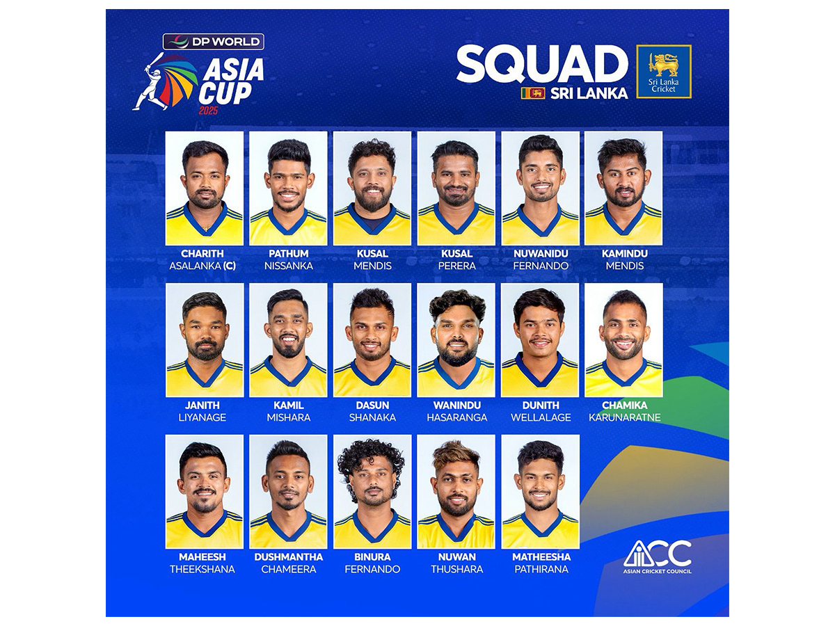 SL squad for Asia Cup. (Photo: @OfficialSLC X)
