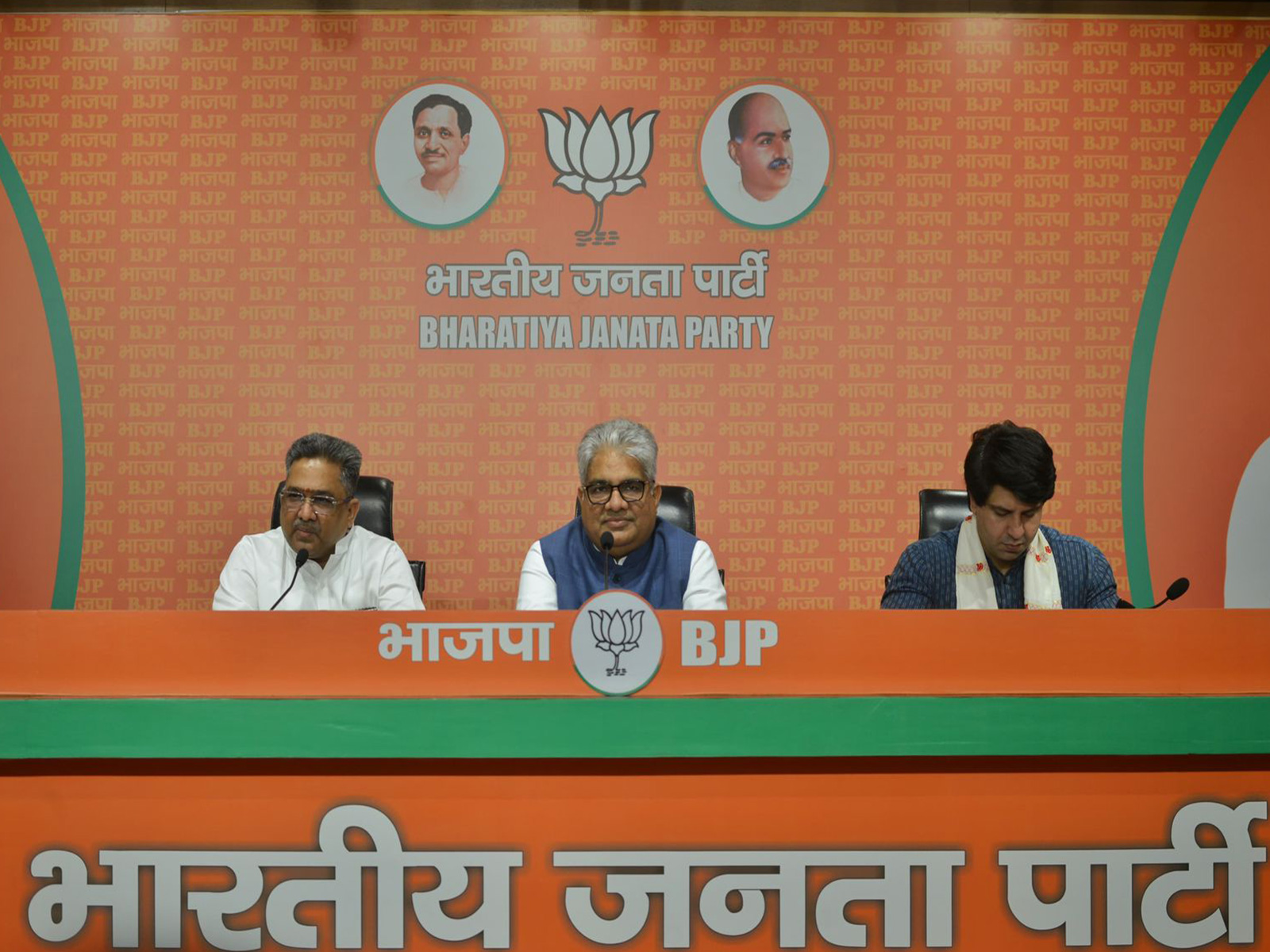 Visuals from the BJP press conference (Photo: ANI)