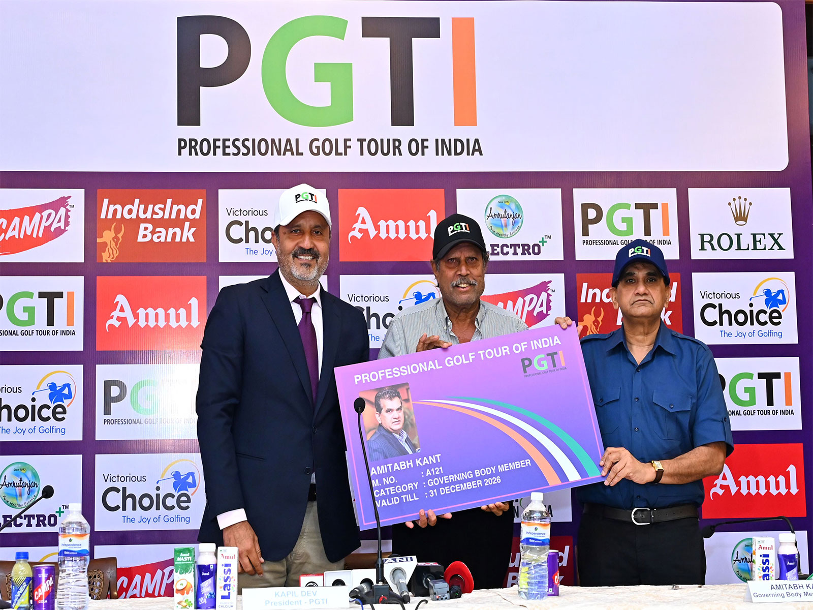 PGTI CEO Amandeep Johl (L), PGTI President Kapil Dev (M), and former CEO of Niti Aayog and India’s G20 Sherpa Amitabh Kant (R) (Image: PGTI)