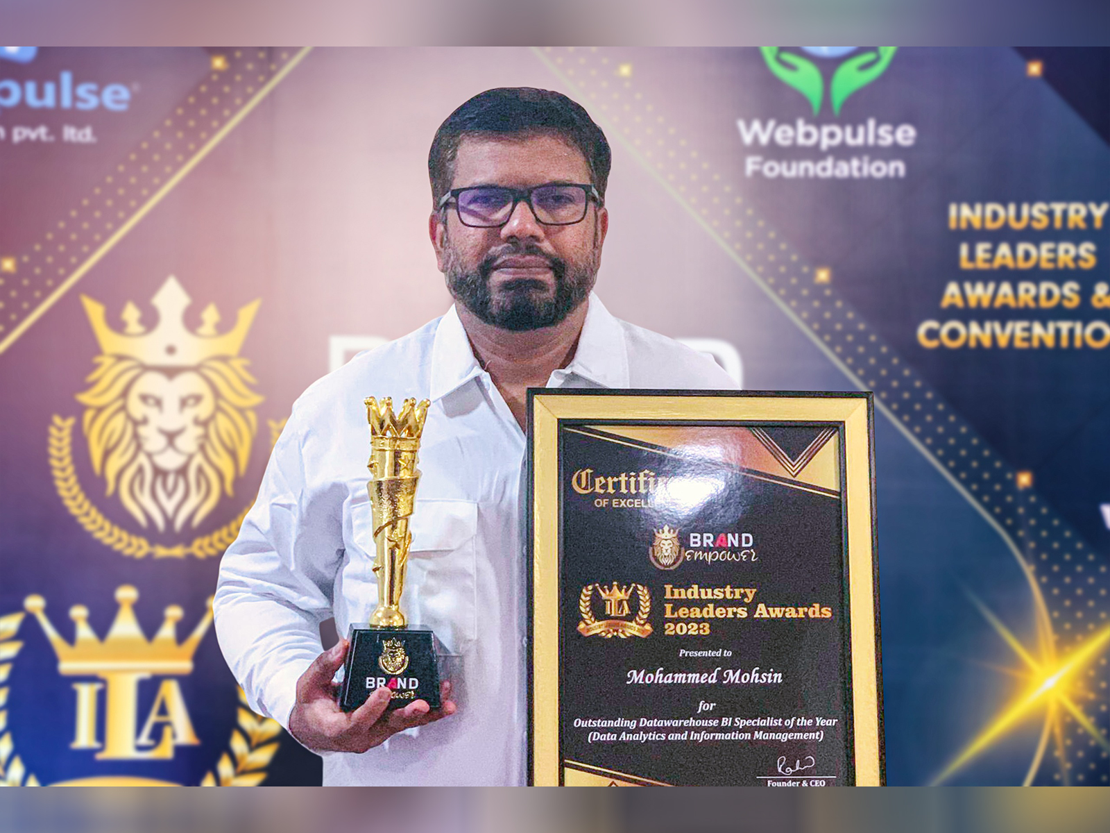 Mohammed Mohsin receives Outstanding Datawarehouse BI Specialist of the Year  (Data Analytics and Information Management) at ILA 2023 by Brand Empower