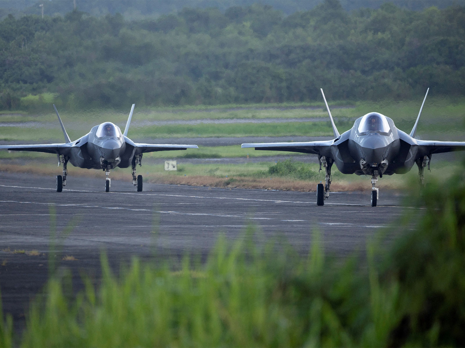 F-35 fighter jets taxi on the runway at the former Roosevelt Roads base in Ceiba, Puerto Rico (Photo/Reuters)
