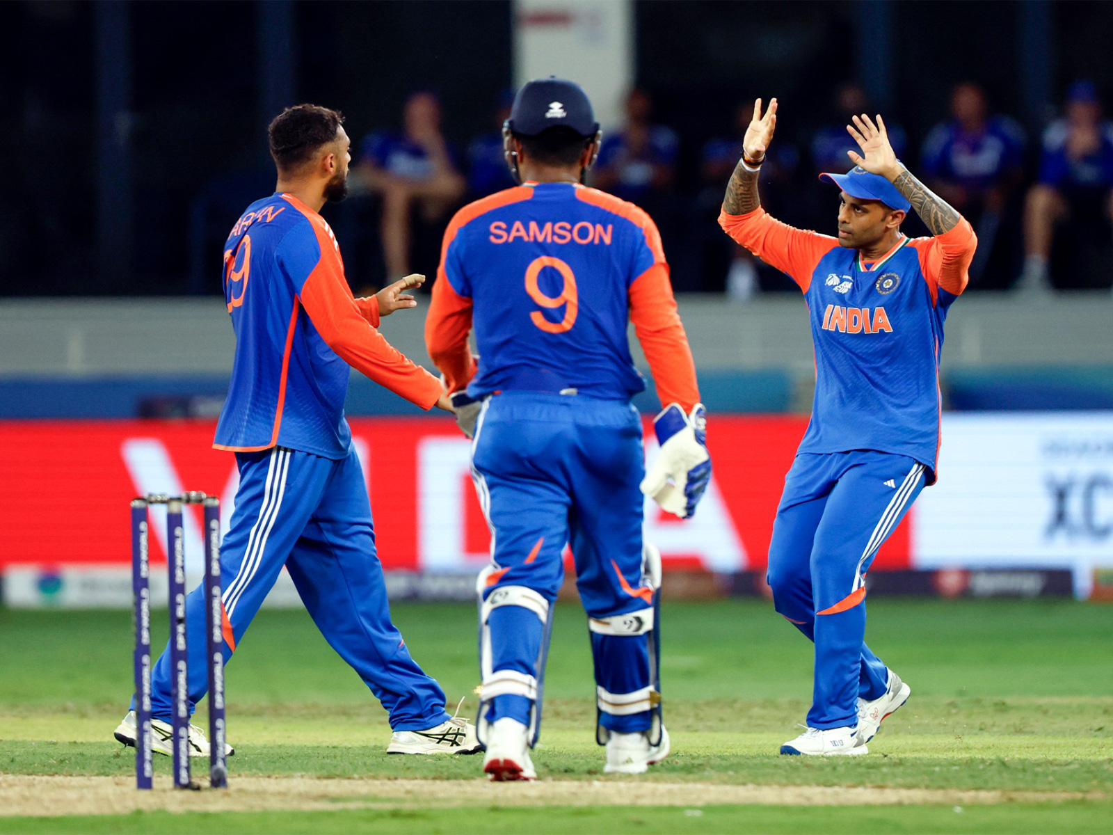 Team India celebrating. (Photo/ANI)