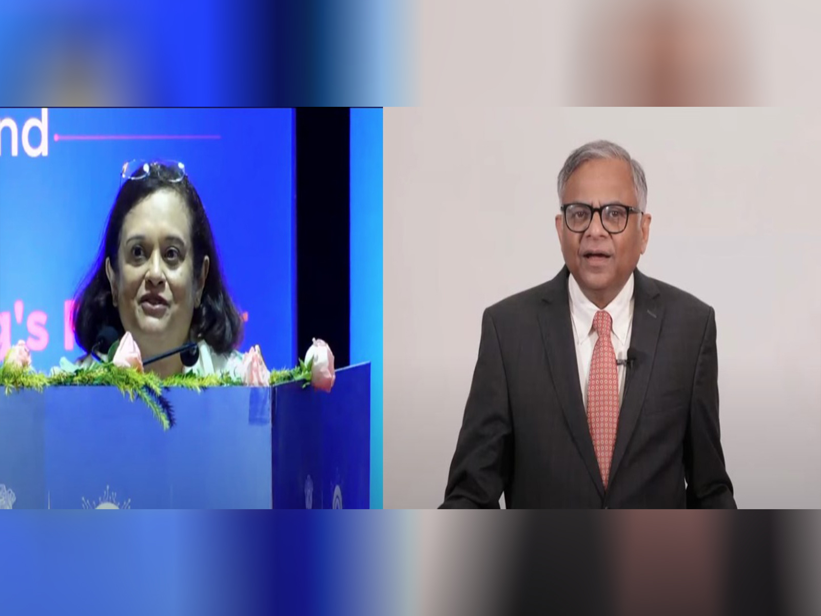 Debjani Ghosh, Distinguished Fellow, NITI Aayog (Left) and N. Chandrasekaran, Chairman, Tata Sons (Right) (Photo/Niti Aayog) 