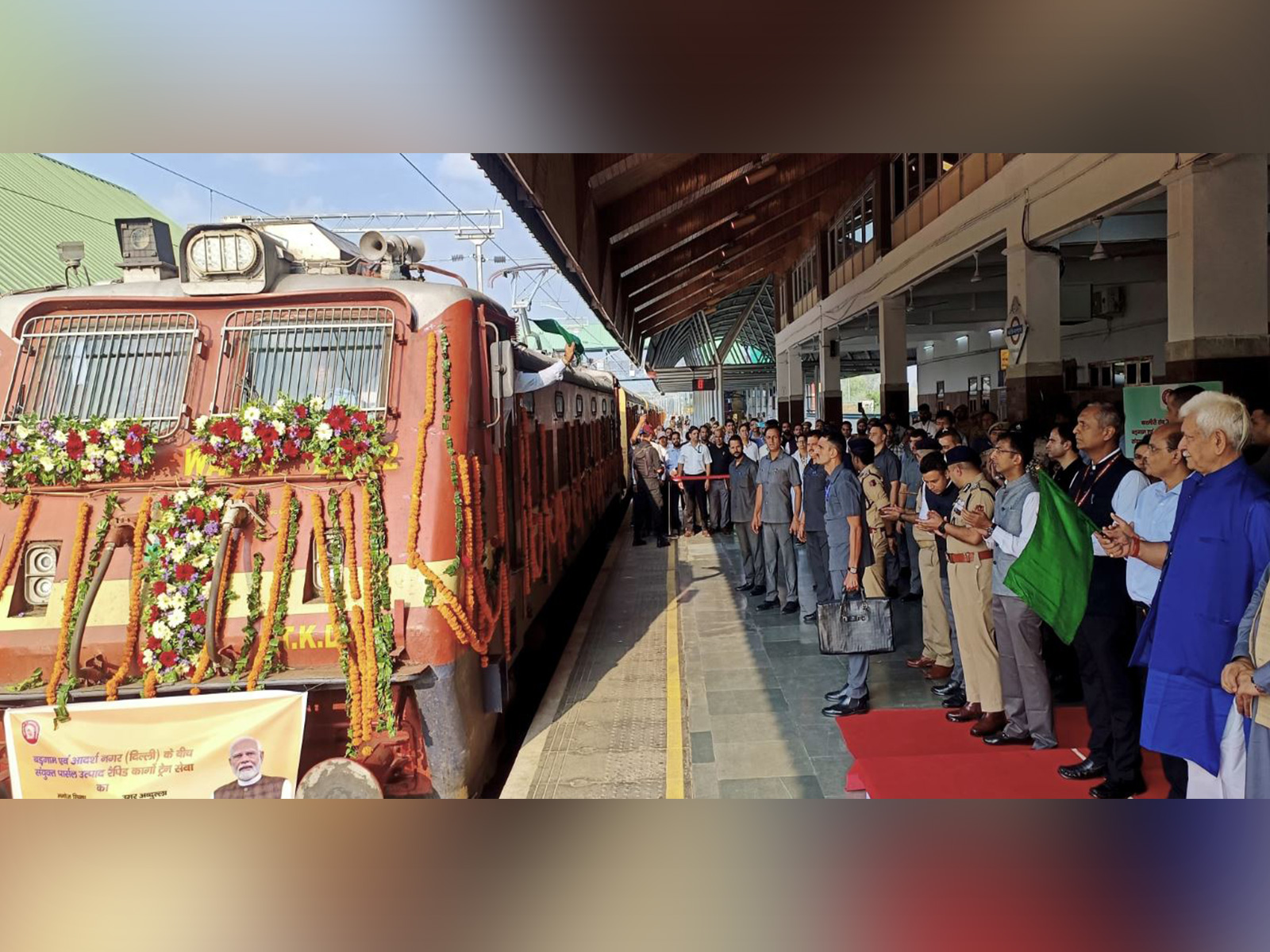 LG Jammu and Kashmir Manoj Sinha inaugurates dedicated Parcel Train from Budgam to Adarsh Nagar (Photo/ANI)
