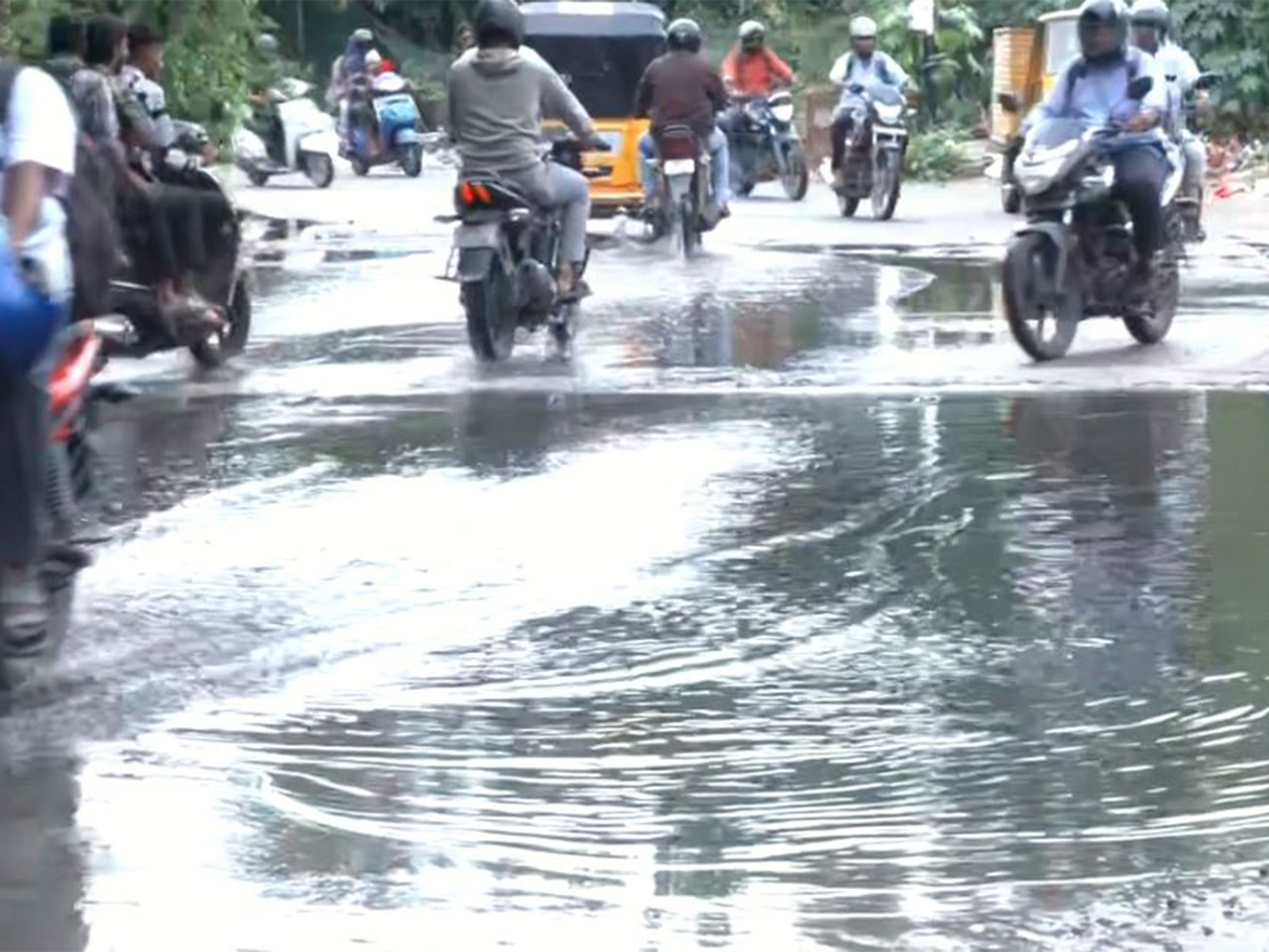 Waterlogging near railway underbridge at near Kachiguda area in Hyderabad. (Photo/ANI)
