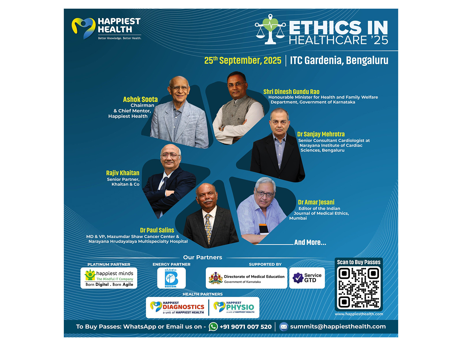 Ethics in Healthcare Summit 2025, ITC Gardenia, Bengaluru. Speaker lineup for the summit