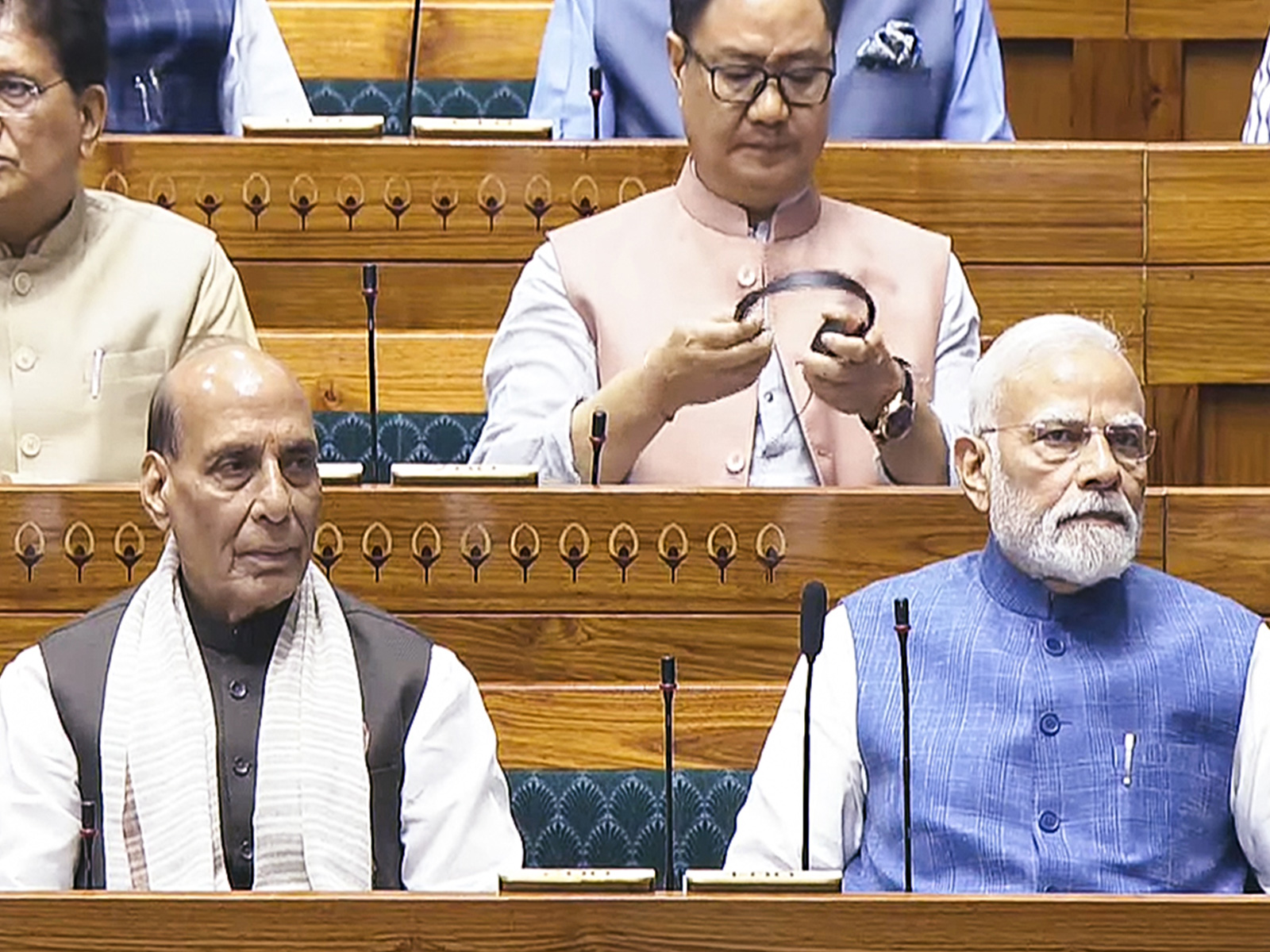 PM Modi and Rajnath Singh during the Monsoon Session of Parliament (Photo/ANI)