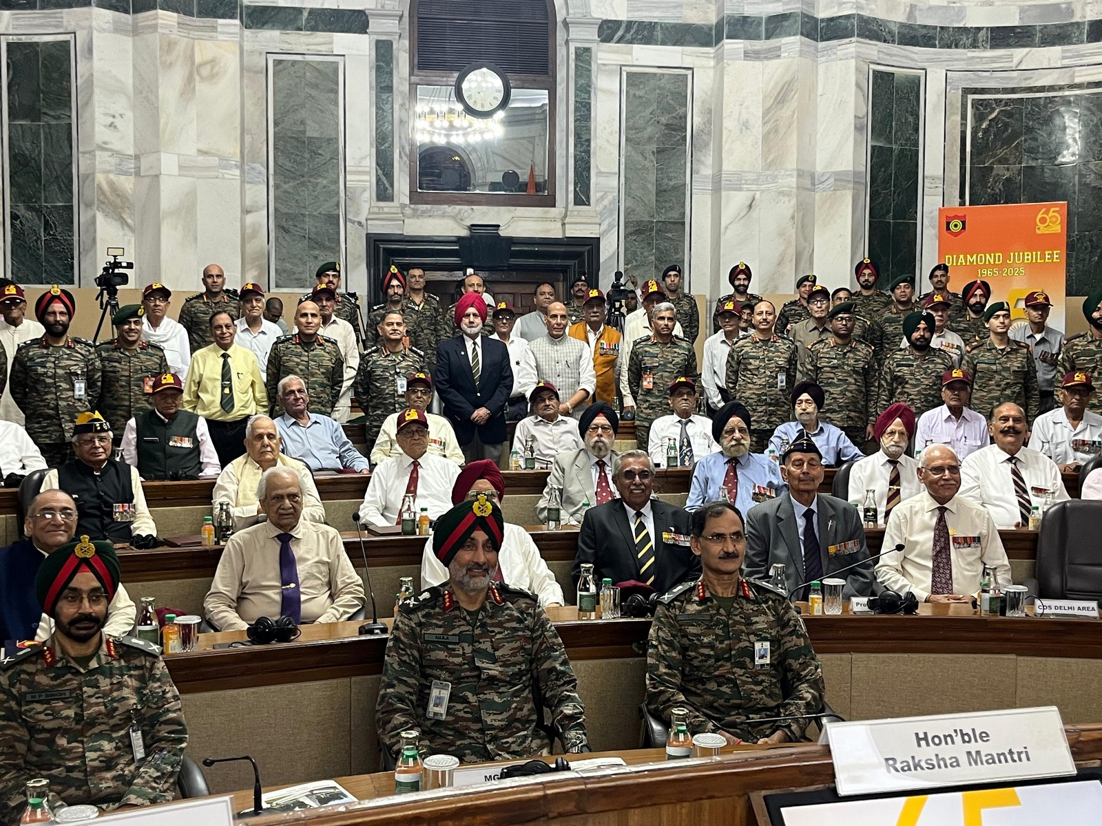 Defence Minister Rajnath Singh interacts with veterans of the 1965 war (Photo/ANI)