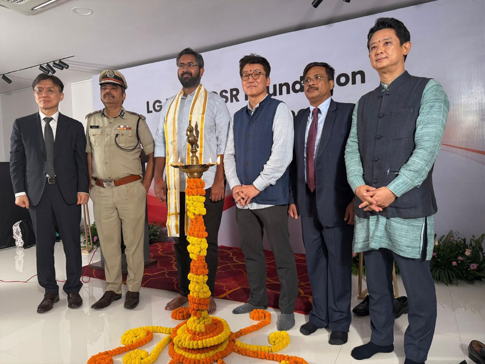 Deputy Chief of Mission Sang-Woo Lim of the Korean Embassy with dignitaries at the launch of the LG India CSR Foundation in Vizag (Photo/ANI)