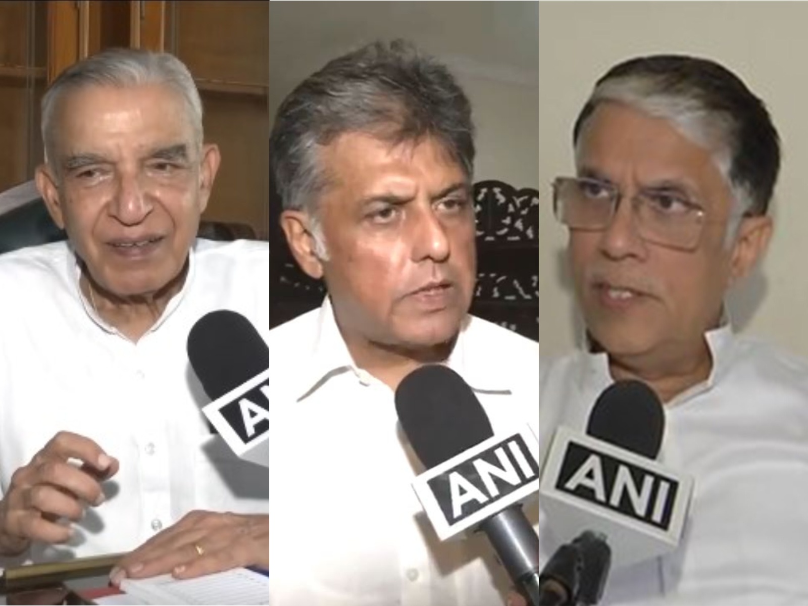 Congress leaders Pawan Kumar Bansal, Manish Tewari, and  Pawan Khera. (From Left to Right) (Photo/ANI)