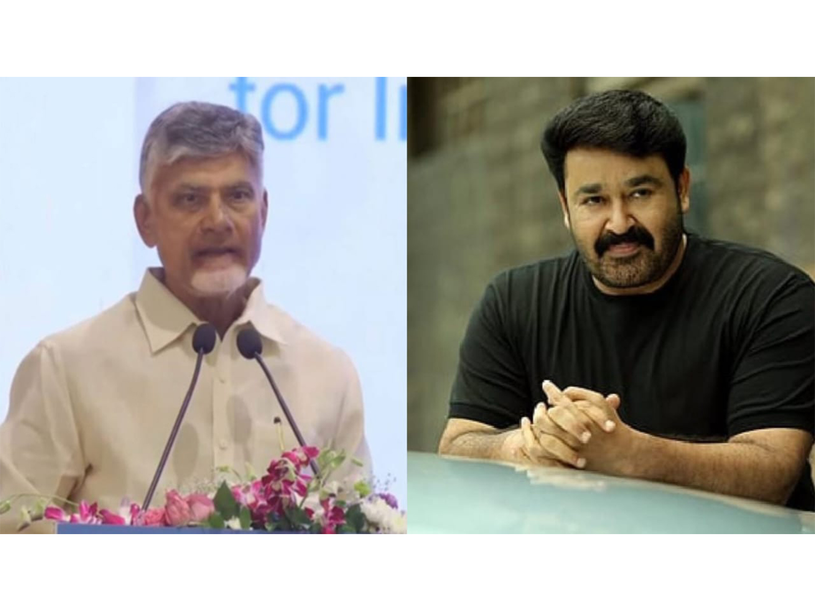 Andhra Pradesh Chief Minister Chandrababu Naidu (L) Actor Mohanlal (R) (Photo/ANI, X/ncbn)